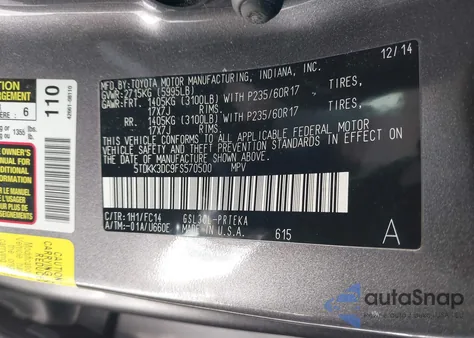 2015 Toyota Sienna Le 8 Passenger from USA, damaged, VIN 5TDKK3DC9FS570500